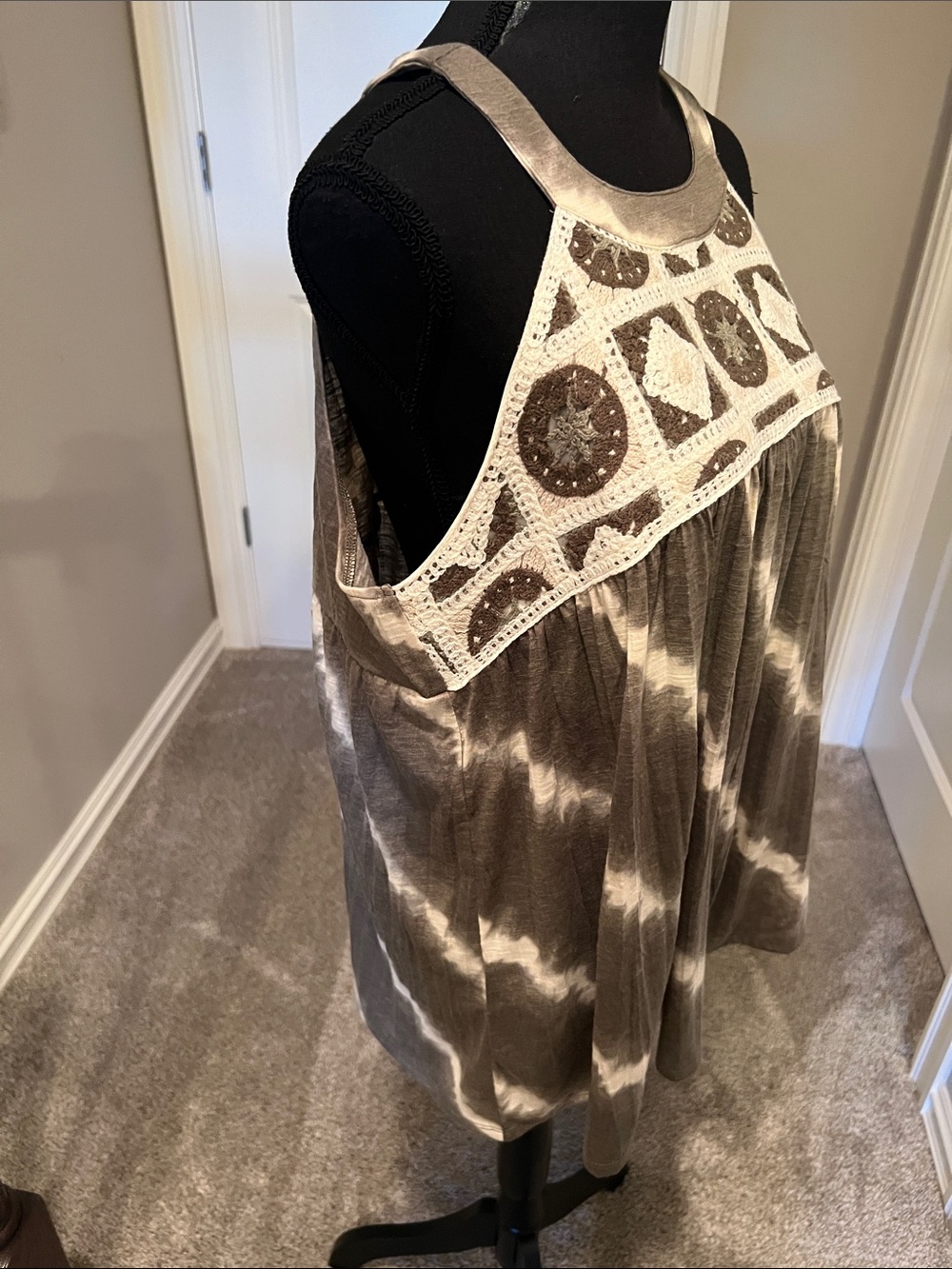 Cato Brown and Cream Tie-Dye Crochet Halter Tunic - Picture 6 of 10